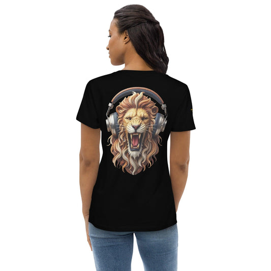 lion headphone embroidered womens fitted t-shirt