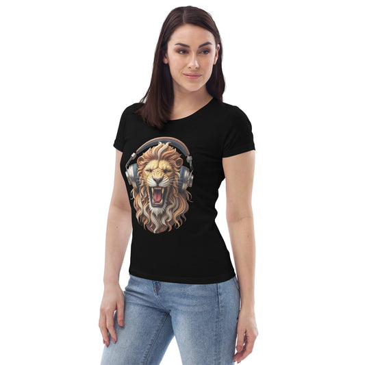 lion headphone womens fitted t-shirt