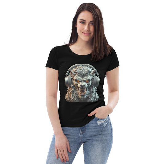 werewolf headphone womens fitted t-shirt